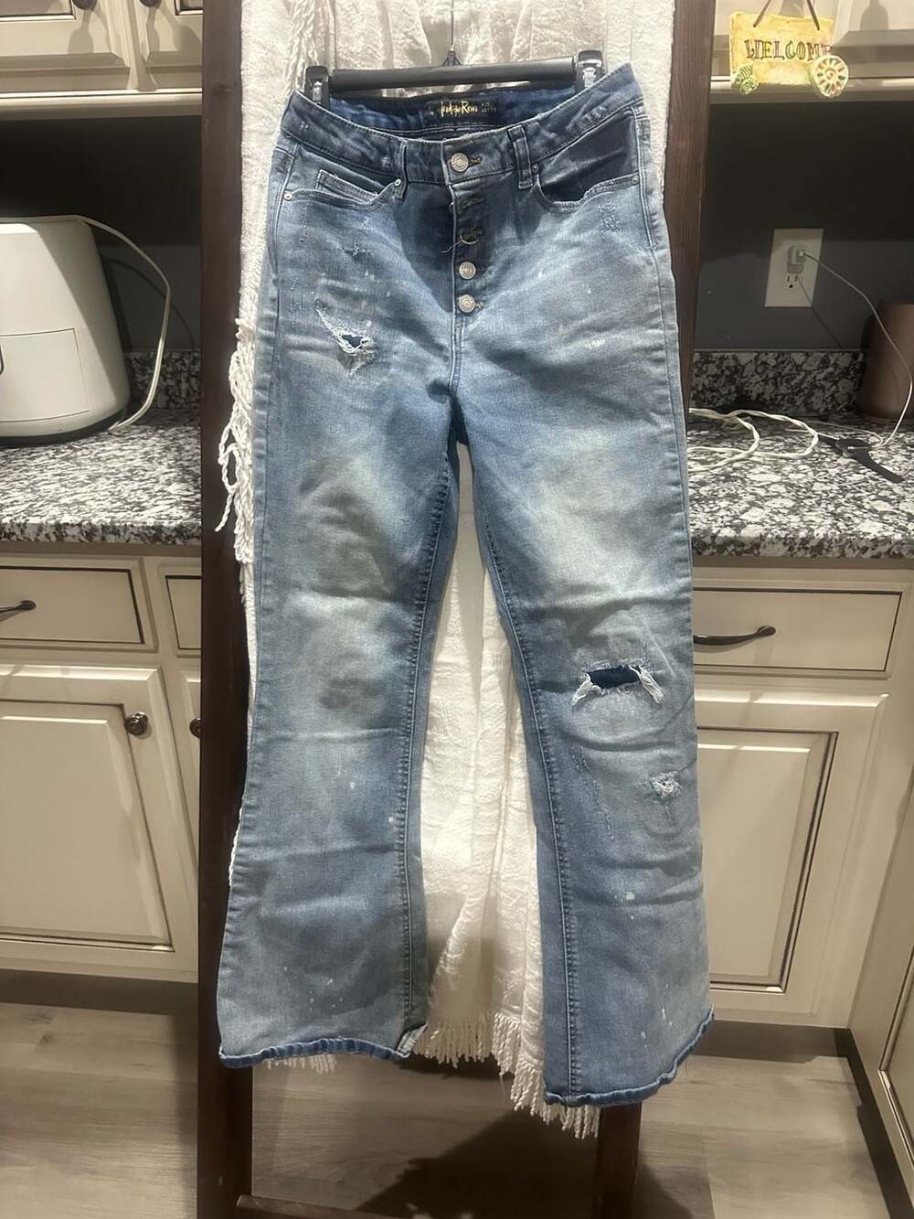 Indigo Rein Women's Light Wash Distressed Bootcut Jeans Size 13